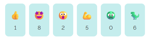 Emoji reactions screenshot showing thumbs up, star eyes, surprise, muscle flex, nausea, and a dinosaur.